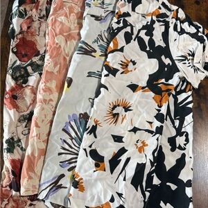 Set of 4 Denim & Flower Short Sleeve Dress Shirts